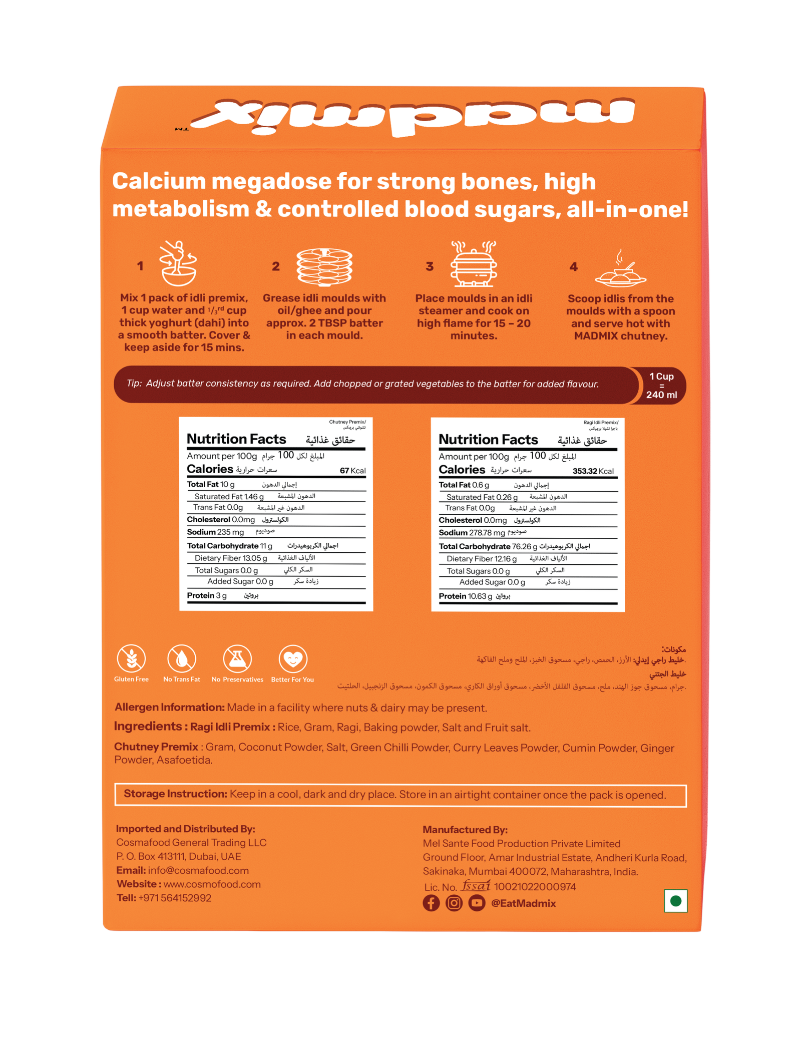 ragi-idli-Bop Fibre Rich Ragi Idli Premix with Free Chutney - 270gm - Image 2